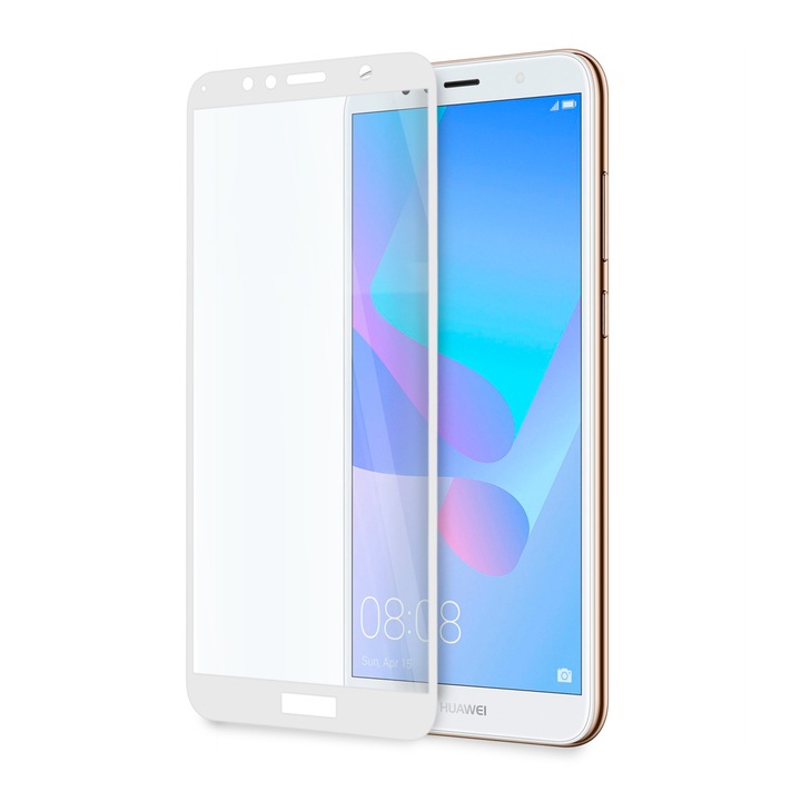Protector de sticla Hicute pentru Huawei Y6 (2018), pentru ecran complet, lipici complet, capac complet, alb