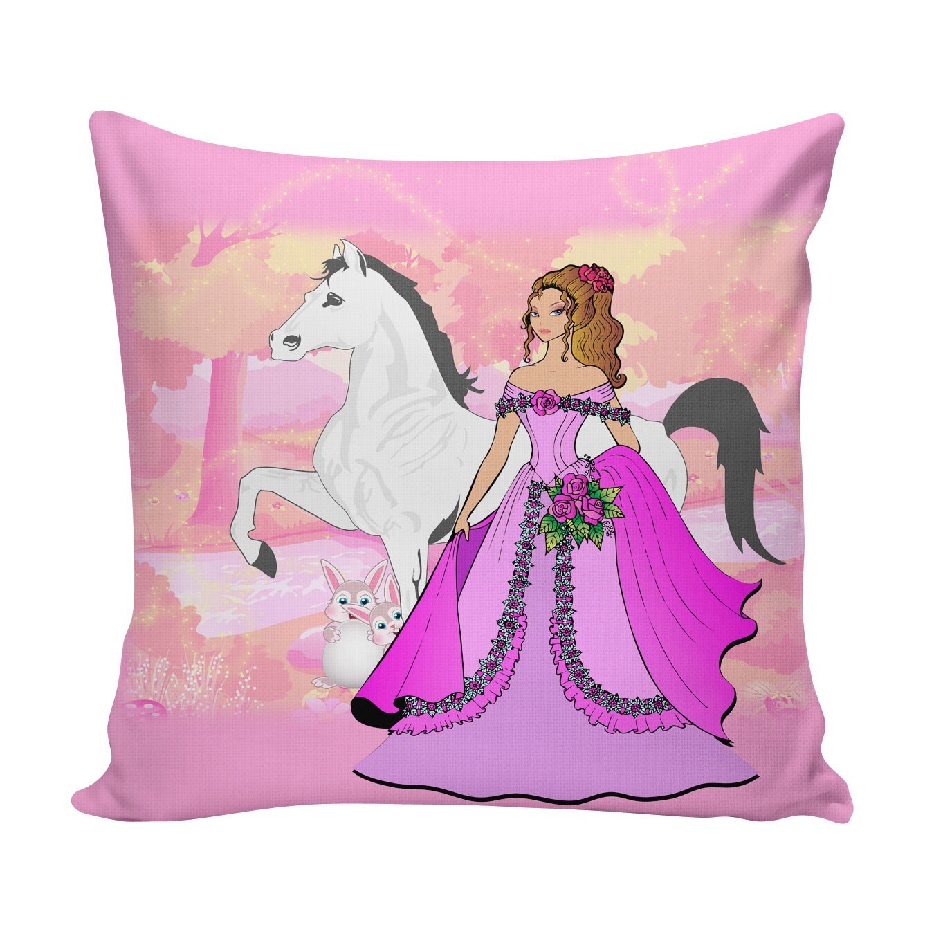 Perna decor KIDS, roz, poliester + fibra poliester siliconizata, cu print, 43 x 43 cm