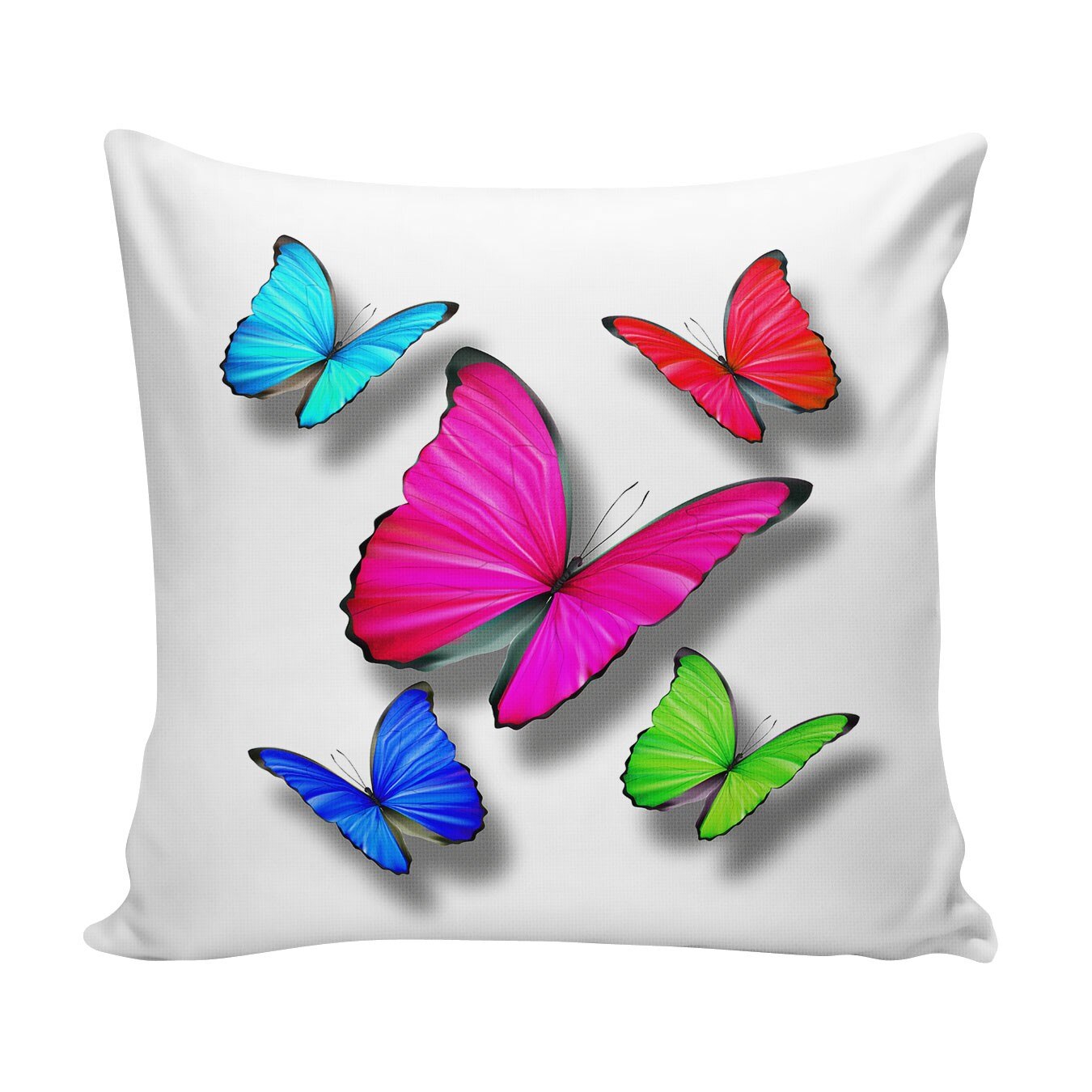 Perna decor, multicolor, poliester + fibra poliester siliconizata, cu print fluturi, 43 x 43 cm