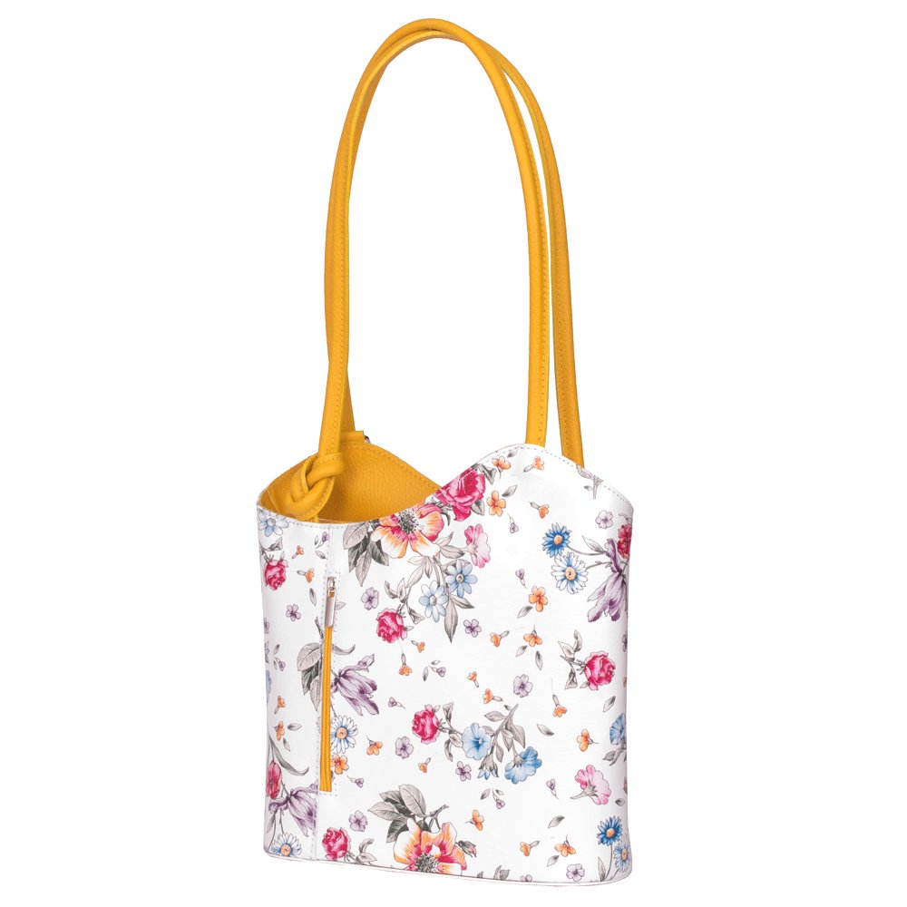 Geanta din piele cu model floral Viola, manere galbene