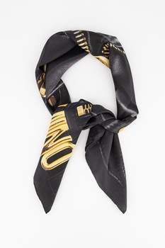 Moschino, Esarfa din matase cu imprimeu logo, Negru/Galben Moschino, Esarfa din matase cu imprimeu logo, Negru/Galben