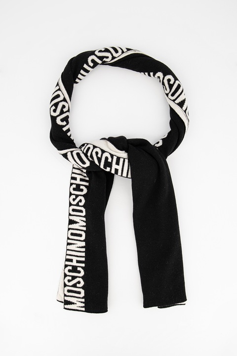 Moschino, Fular din amestec de lana, cu model logo, Negru