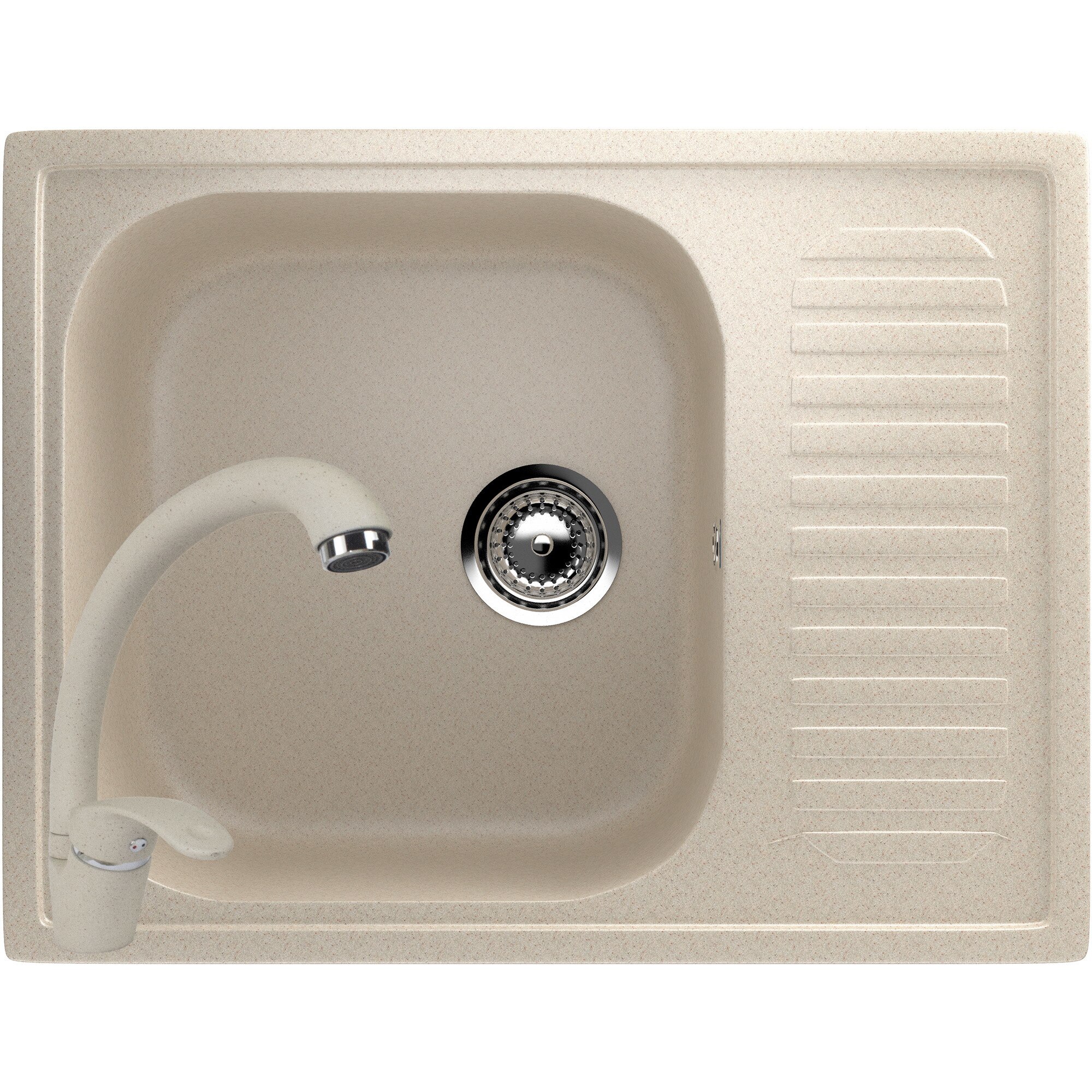 Set Chiuveta dreptunghiulara Compozit Bucatarie Ulgran U-202-328, Bej, Reversibila, Sifon Complet inclus + Baterie Fleko FZUF-MB203, Bej, Monocomanda