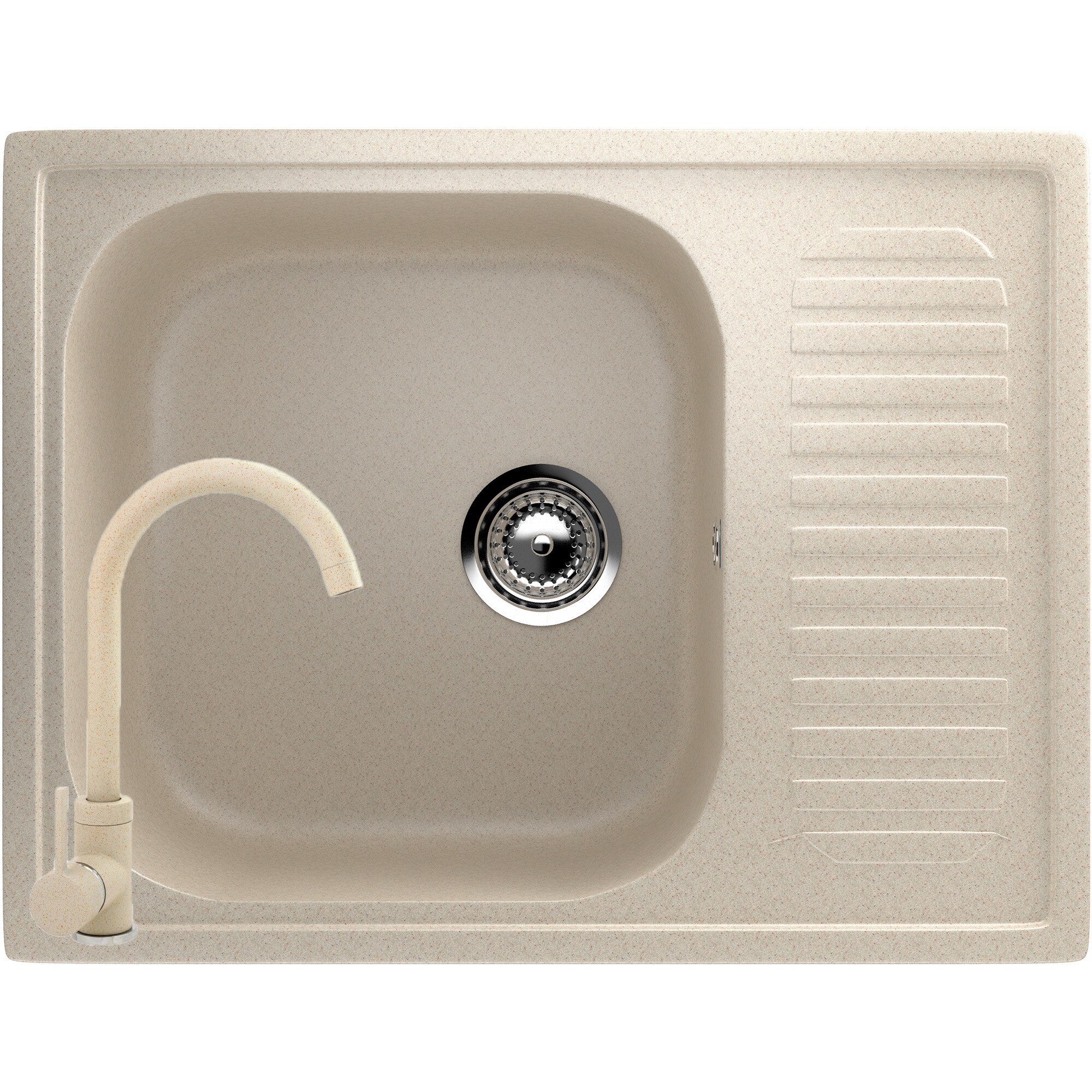 Set Chiuveta dreptunghiulara Compozit Bucatarie Ulgran U-202-328, Bej, Reversibila, Sifon Complet inclus + Baterie Fleko FZXC-MB410, Bej, Monocomanda