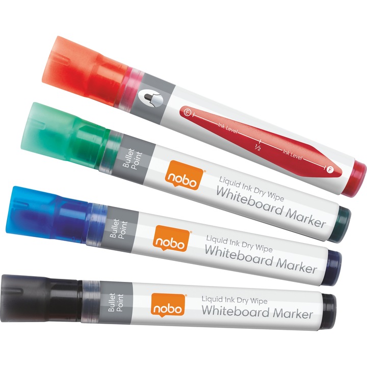 Marker NOBO, pentru table si flipcharturi, cerneala lichida, 4 buc/set, diverse culori