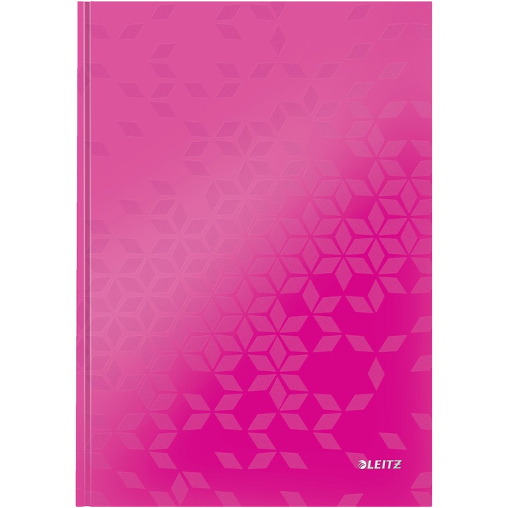 Caiet de birou Leitz WOW, carton laminat, coperta dura, certificare FSC, reciclabil, A4, 80 coli, dictando, roz