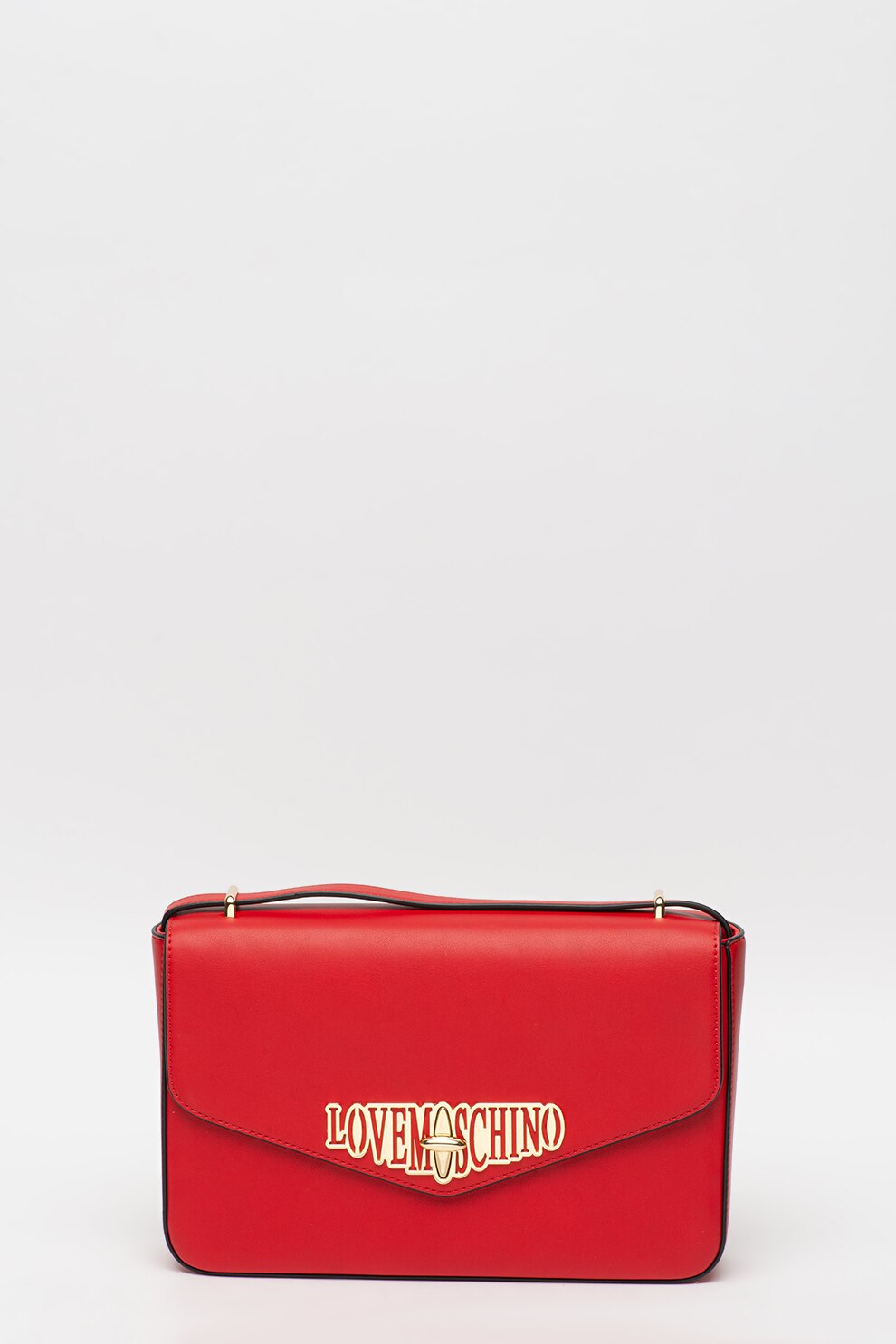 Love Moschino, Geanta crossbody din piele ecologica, cu clapa, Rosu/Auriu