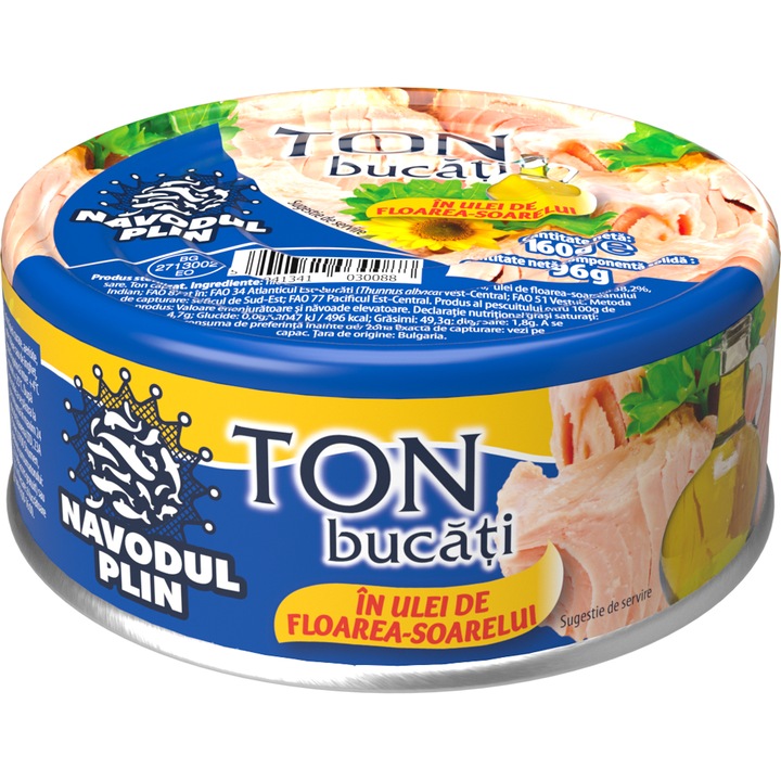 Ton bucati in ulei de floarea soarelui Navodul Plin, 160g