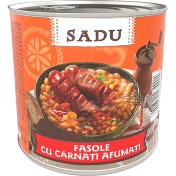 Fasole cu carnati afumati Sadu, 800g Fasole cu carnati afumati Sadu, 800g