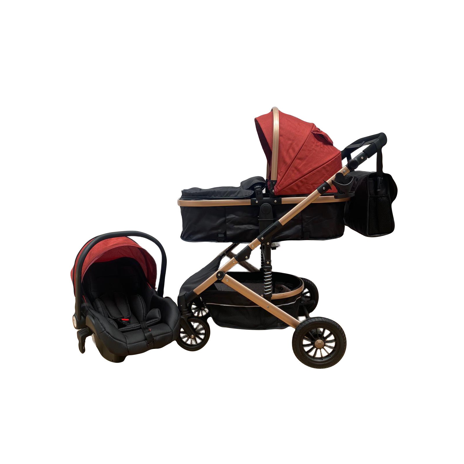 Carucior 3 in 1, Landou/Parte sport si Scoica, cadru din aluminiu si suspensii , Rosu, Unitoys