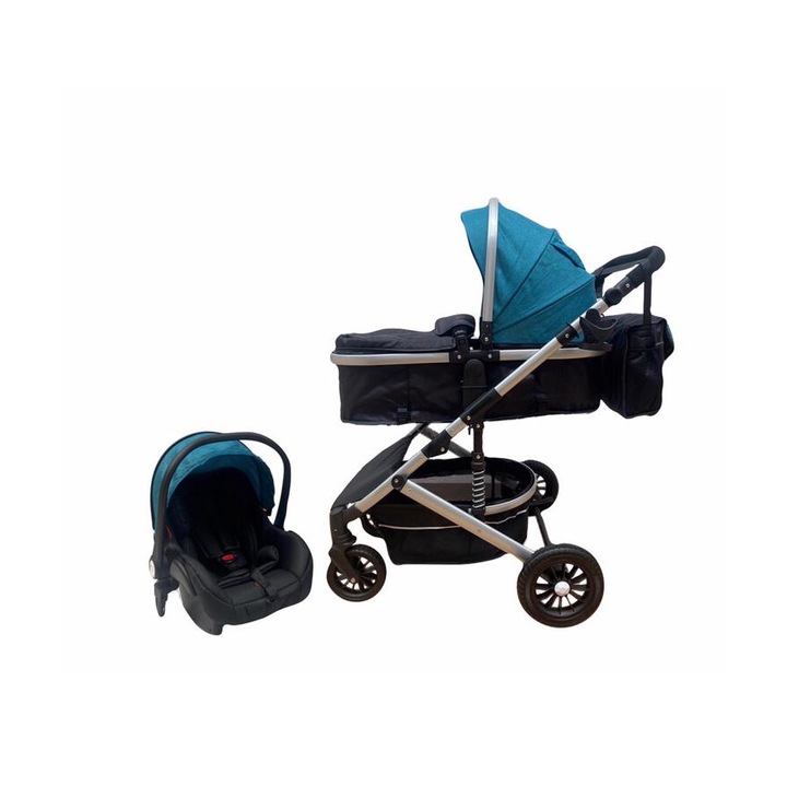 Количка 3 в 1, част Landou/Sport и Shell, алуминиева рамка и окачване Unitoys, тюркоаз