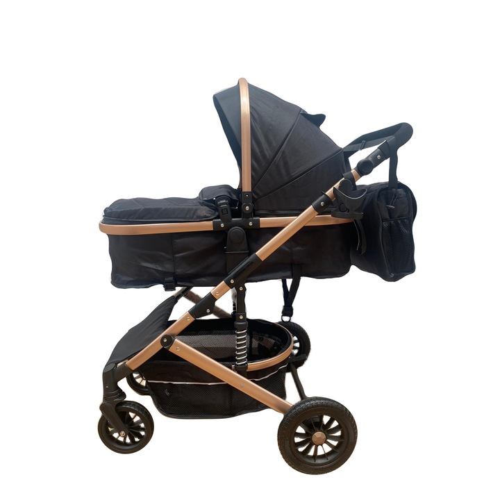 Количка 3 в 1, Landou/Parte sport и Shell, алуминиева рамка и окачване, черна, Unitoys