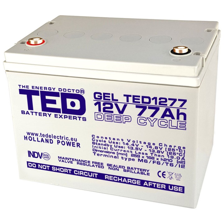 Acumulator stationar VRLA 12V 77Ah GEL Deep Cycle M6 TED Electric TED1277