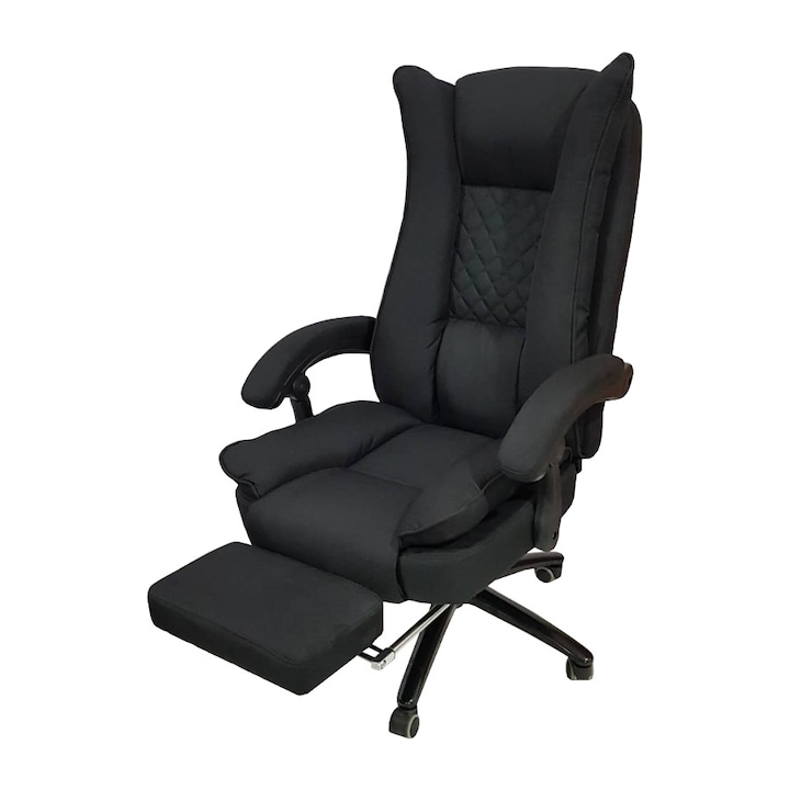Scaun gaming rotativ Arka Chairs B67 Textil black cu suport picioare