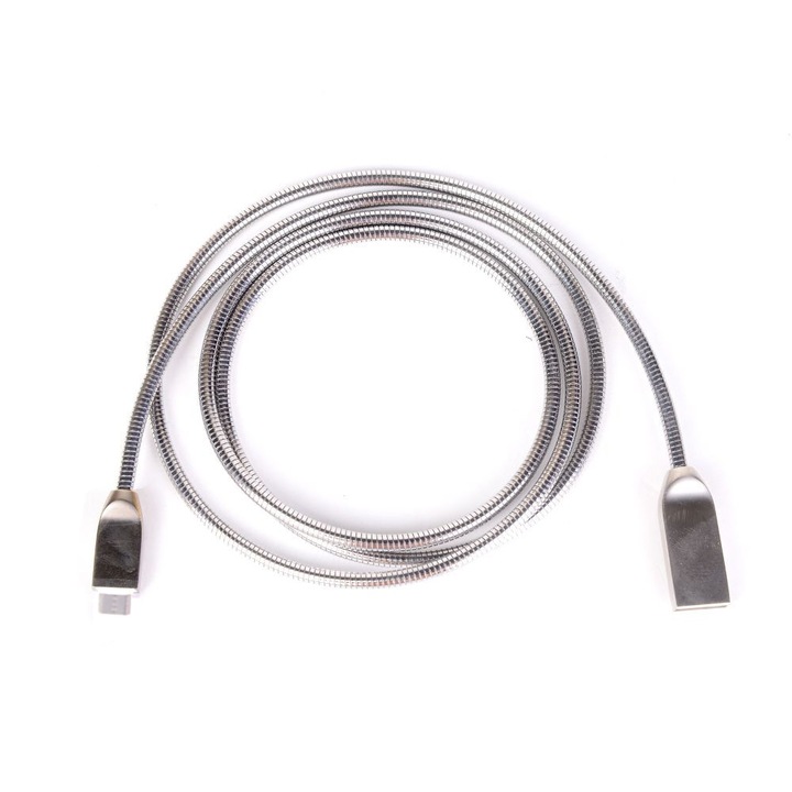 USB 2.0 - Micro USB kábel Wireman 167/1 HQ METAL, teljesen fém, nagy sebesség, 1 méter, ezüst