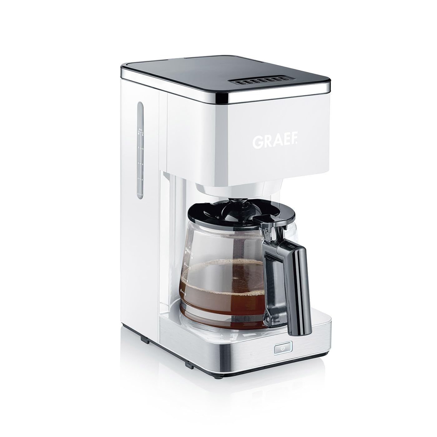 Cafetiera Graef, FK401, cu functie de preinfuzare pentru potentarea aromei, 1000 W, 1.25 L / 10 cesti, alb, High Quality Design