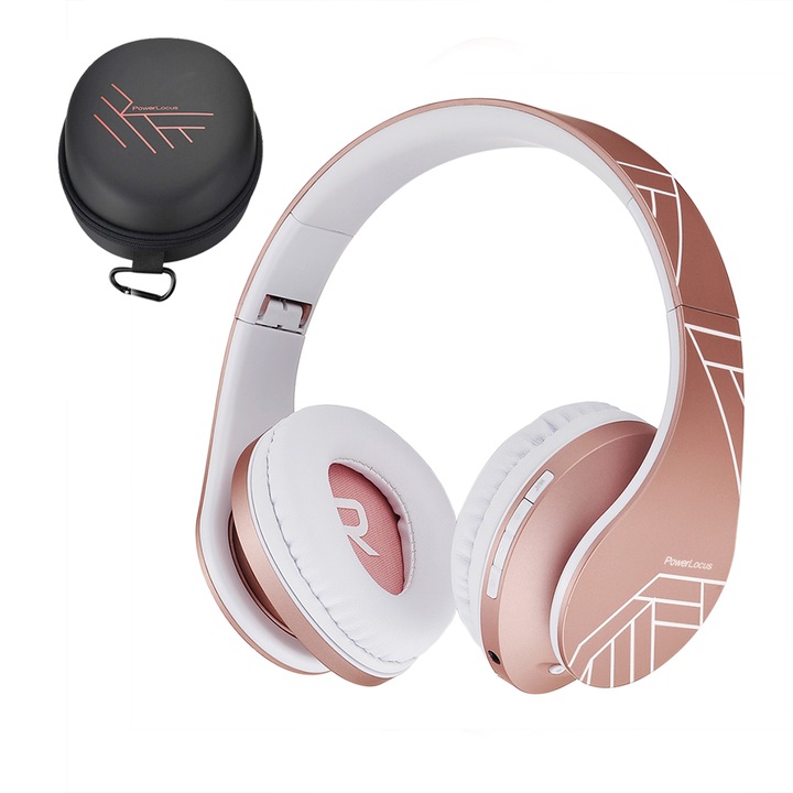 Детски слушалки PowerLocus, Bluetooth, Micro SD slot, Розово Злато