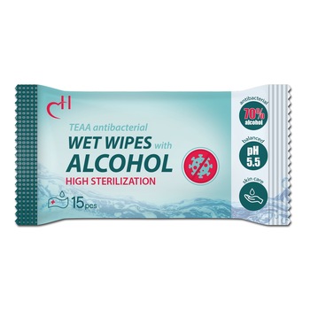 Servetele igienizante cu 70% alcool Ethanol, 15 bucati/pachet, 5 pachet Servetele igienizante cu 70% alcool Ethanol, 15 bucati/pachet, 5 pachet