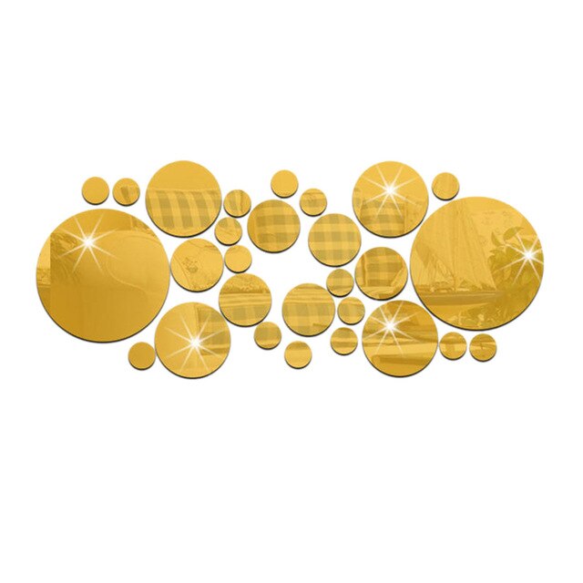 Stickere decorative rotunde din oglinda acrilica, 21x52 cm, 28 buc, auriu