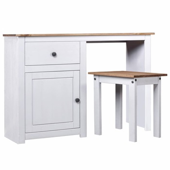 Masuta toaleta cu scaun, vidaXL, Lemn de pin, 100 x 40 x 75 cm, Alb/Maro Masuta toaleta cu scaun, vidaXL, Lemn de pin, 100 x 40 x 75 cm, Alb/Maro