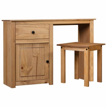 Masuta toaleta cu scaun, vidaXL, Lemn de pin, 100 x 40 x 75 cm, Maro Masuta toaleta cu scaun, vidaXL, Lemn de pin, 100 x 40 x 75 cm, Maro