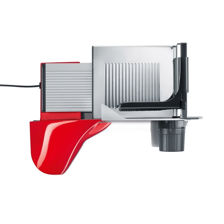Професионален слайсер Graef SlicedKitchen SKS 503, Компактен дизайн, Регулируема дебелина на нарязване, Мултифункционален, Мощен мотор, Безшумен, Червен