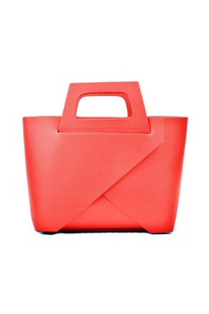 Isabella Rhea, Geanta tote de piele cu detaliu suprapus, Corai Isabella Rhea, Geanta tote de piele cu detaliu suprapus, Corai