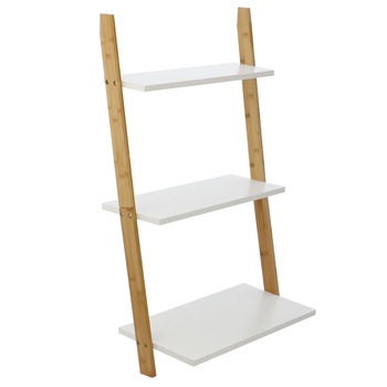 Etajera Kring Nisa, 3 rafturi, bambus / MDF, 62.5x30x103.5 cm, Alb/lemn natur Etajera Kring Nisa, 3 rafturi, bambus / MDF, 62.5x30x103.5 cm, Alb/lemn natur