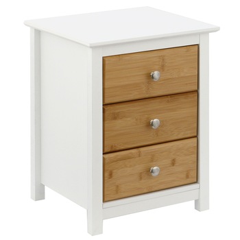Noptiera Kring Stockholm, 3 sertare. MDF/bambus, 40x35x52 cm, Alb/lemn natur Noptiera Kring Stockholm, 3 sertare. MDF/bambus, 40x35x52 cm, Alb/lemn natur