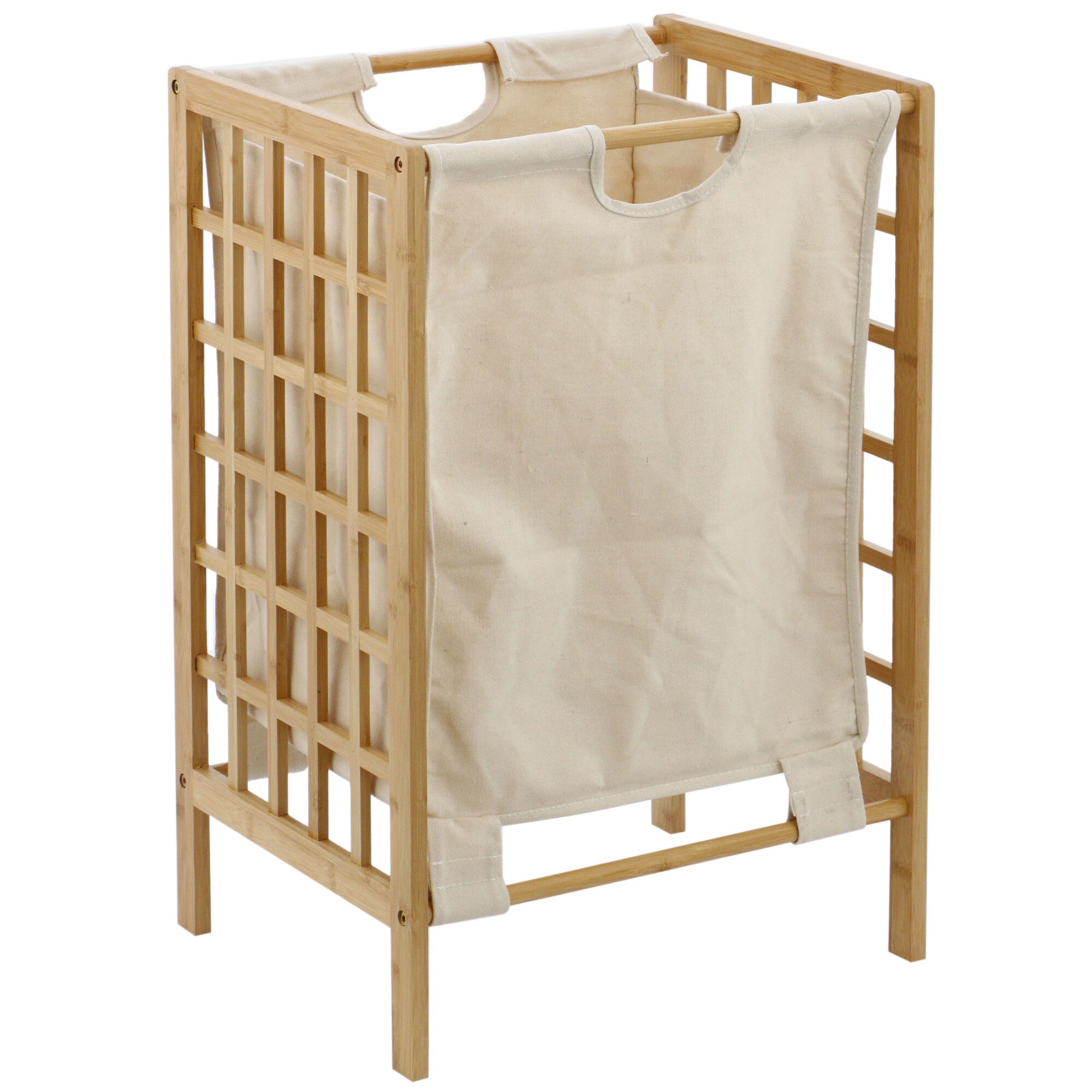 Dulap utilitar Kring Marseille, cos depozitare / cos de rufe, bambus si material textil, 65.5x34x42.5 cm, culoare lemn natur