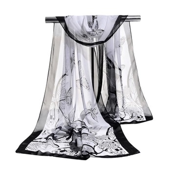 Esarfa dama, 160x50cm, model fluturi, Alb/Negru Esarfa dama, 160x50cm, model fluturi, Alb/Negru