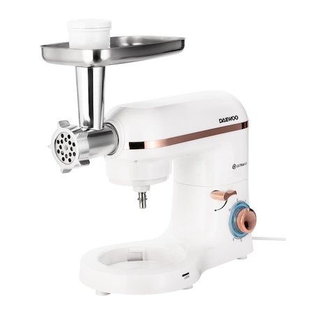 Mixer cu bol Daewoo DHM200MGW, 2000W, capacitate bol 5.5l, accesoriu masina de tocat, capacitate de tocare 1.2 kg/min, 3 discuri de taiere din inox, tel, carlig framantare, palete amestecare, Alb