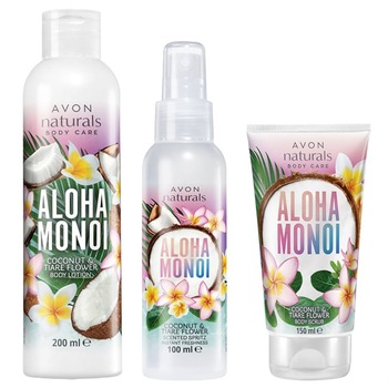 Set pentru ingrijirea corpului Naturals Aloha Monoi- Lotiune corp 200 ml, Spray corp 100 ml si Gel exfoliant corp 150 ml Set pentru ingrijirea corpului Naturals Aloha Monoi- Lotiune corp 200 ml, Spray corp 100 ml si Gel exfoliant corp 150 ml
