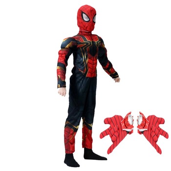 Set costum Iron Spiderman cu muschi, Homecoming pentru copii, L, 7 -9 ani, manusi cu lansator incluse Set costum Iron Spiderman cu muschi, Homecoming pentru copii, L, 7 -9 ani, manusi cu lansator incluse