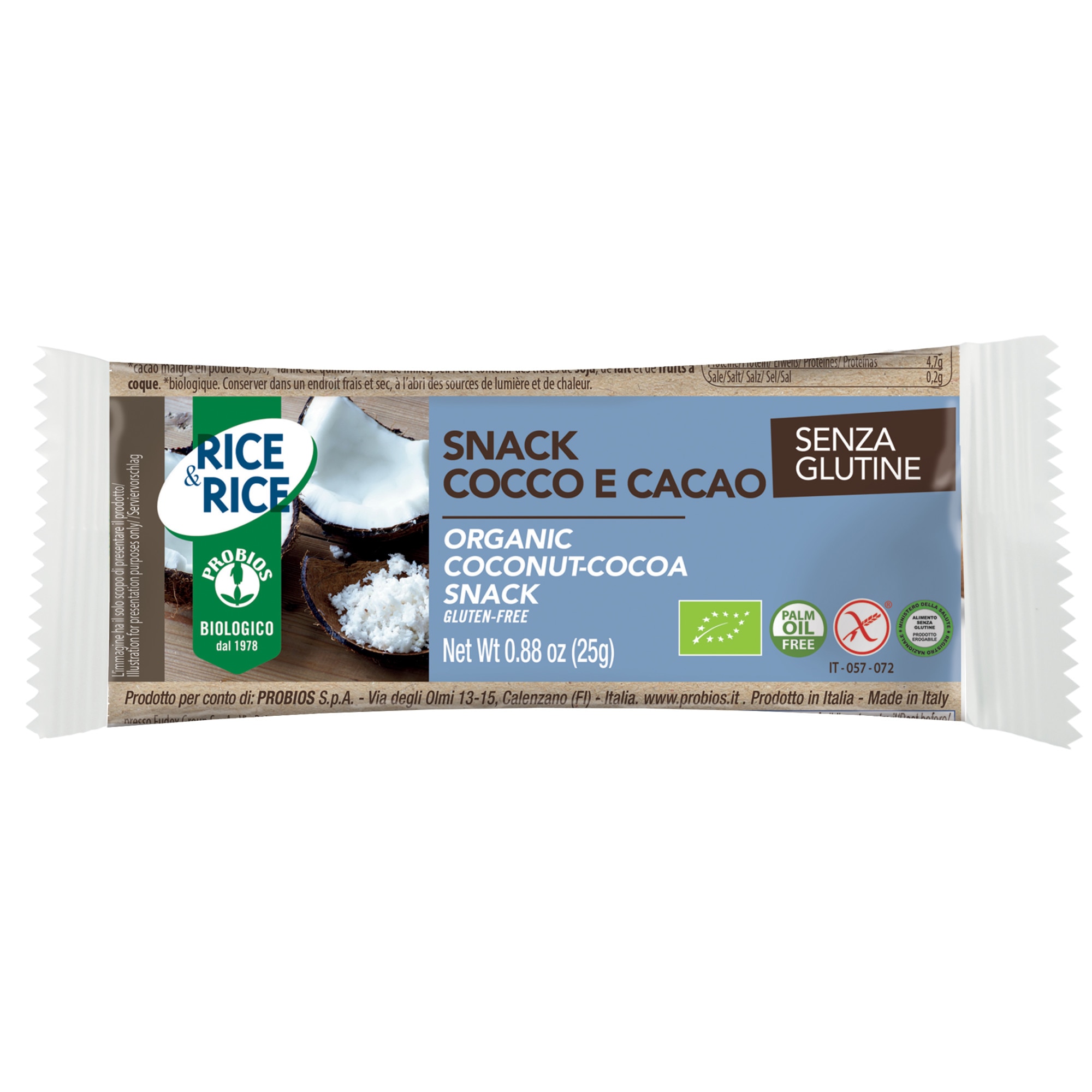 Snacks Eco din orez cu cocos si cacao, fara gluten, 25g