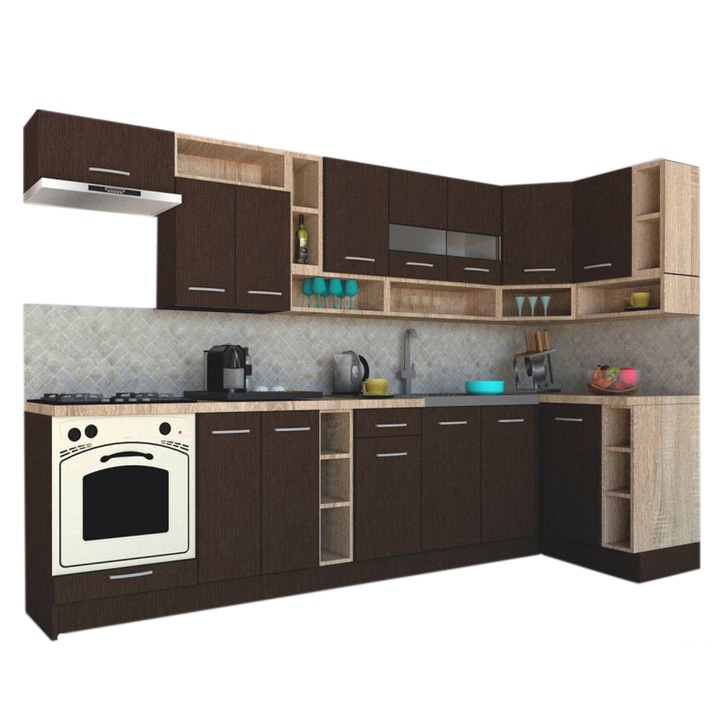 Set Bucatarie de Colt Genarom COSSY NEW DR 120-320, Wenge / Decor 8548