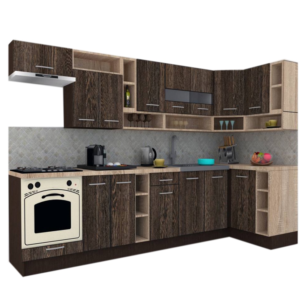 Set Bucatarie de Colt Genarom COSSY NEW DR 120-320, Wenge / Decor 7648