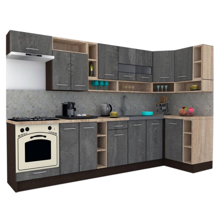 Set Bucatarie de Colt Genarom COSSY NEW DR 120-320, Wenge / Decor K352