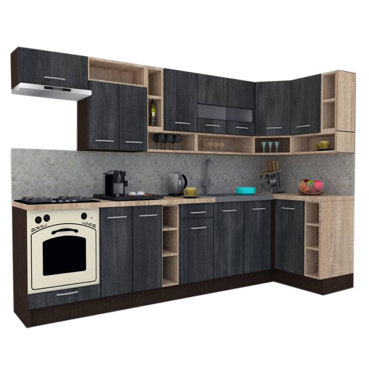 Set Bucatarie de Colt Genarom COSSY NEW DR 120-320, Wenge / Decor 8509