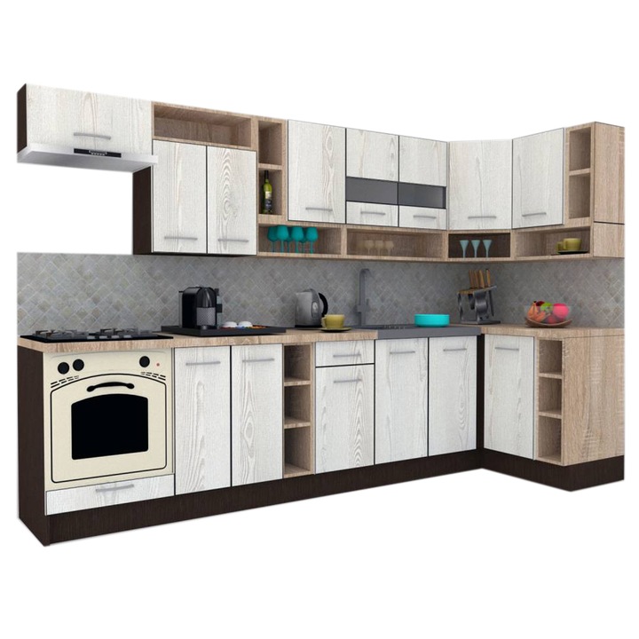 Set Bucatarie de Colt Genarom COSSY NEW DR 120-320, Wenge / Decor K010