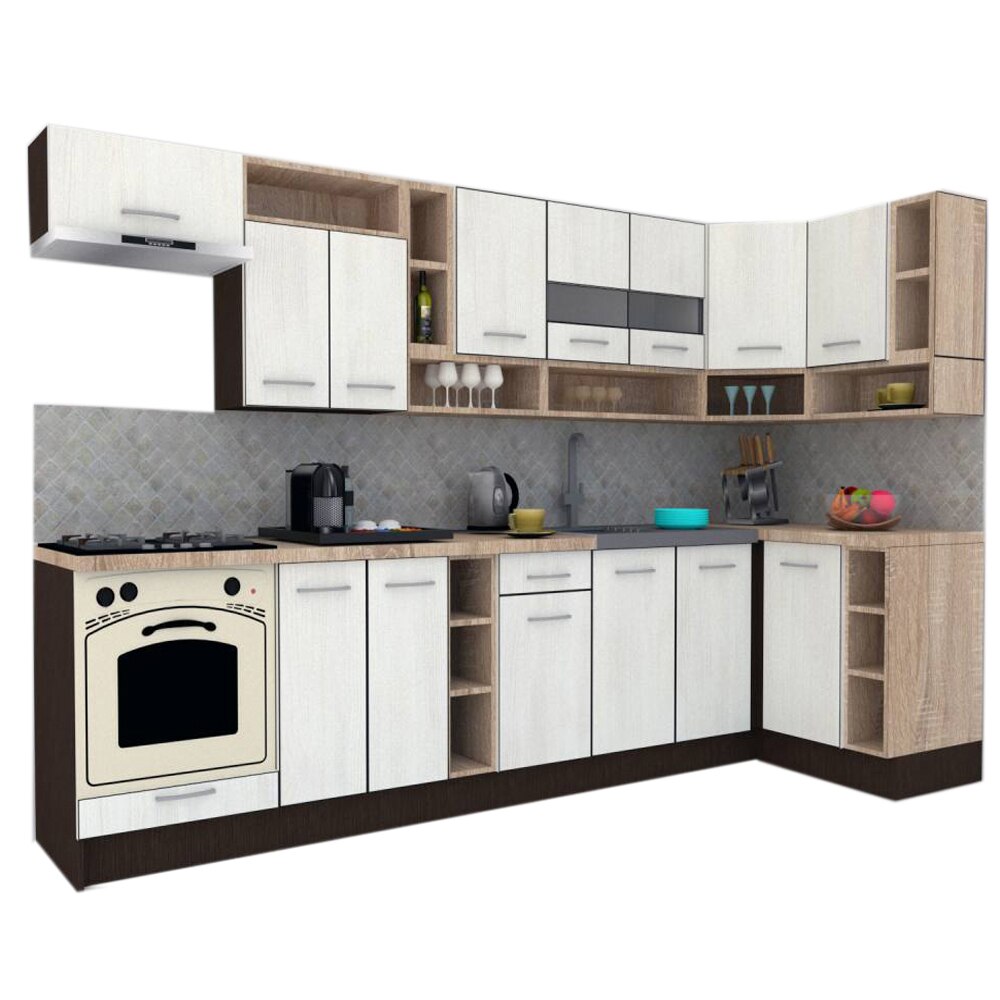 Set Bucatarie de Colt Genarom COSSY NEW DR 120-320, Wenge / Decor 8508
