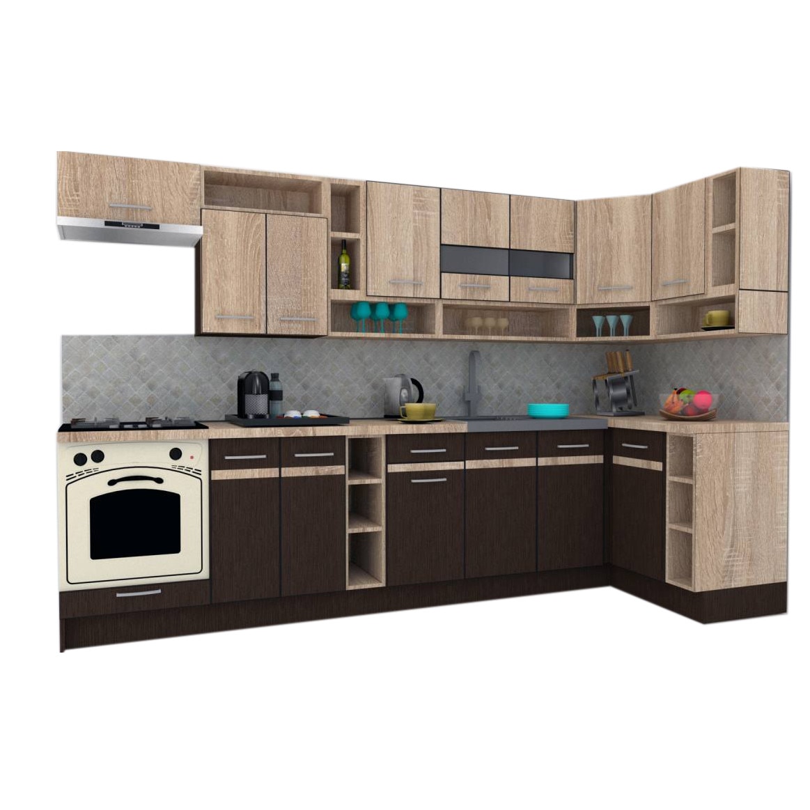 Set Bucatarie de Colt Genarom COSSY NEW DR 120-320, Wenge / Stejar Sonoma