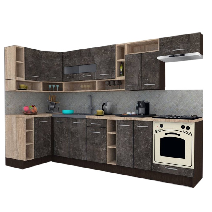 Set Bucatarie de Colt Genarom COSSY NEW ST 120-320, Wenge / Decor 4299