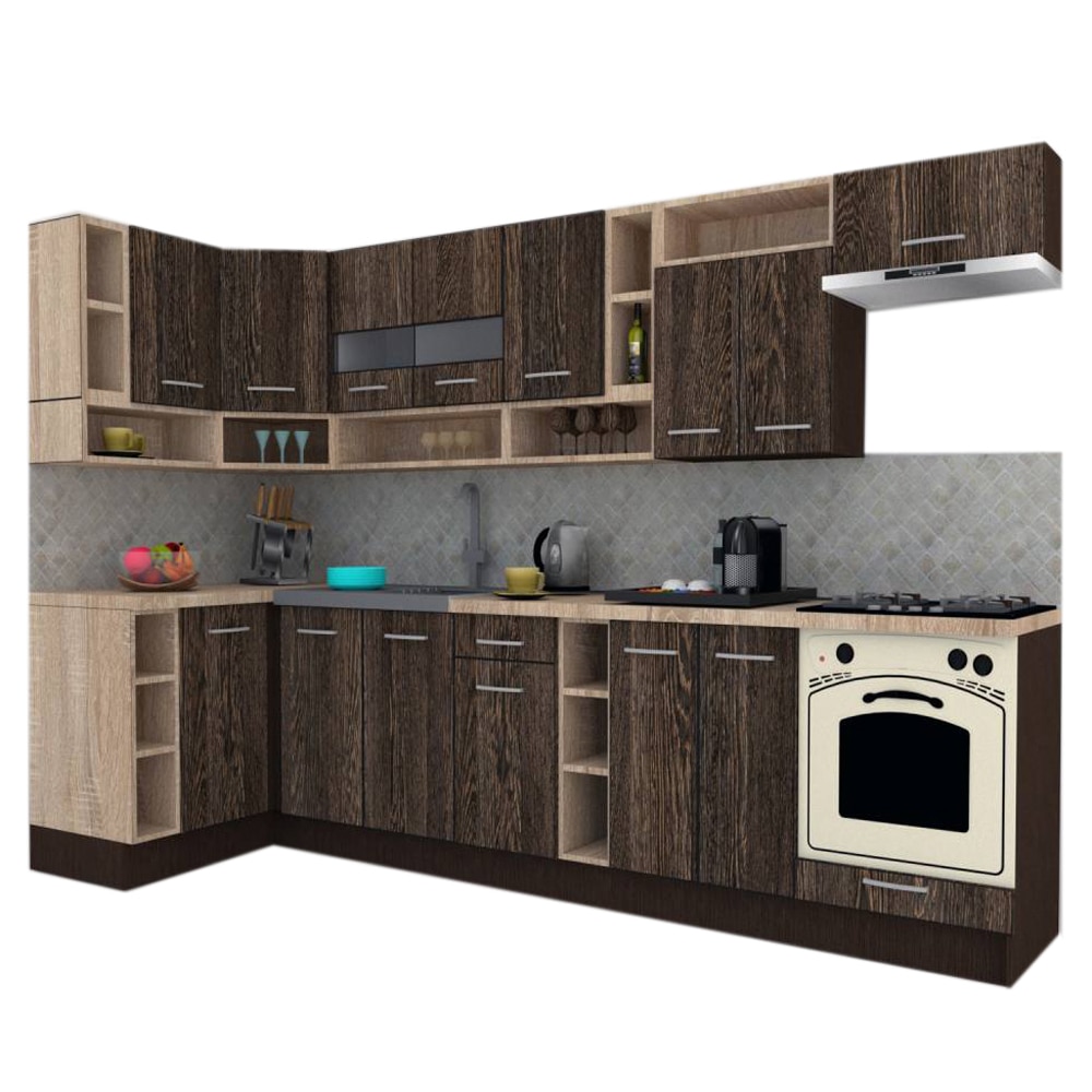 Set Bucatarie de Colt Genarom COSSY NEW ST 120-320, Wenge / Decor 7648