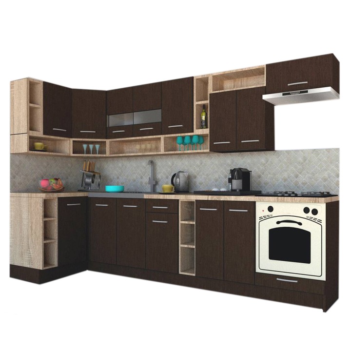 Set Bucatarie de Colt Genarom COSSY NEW ST 120-320, Wenge / Decor 8548