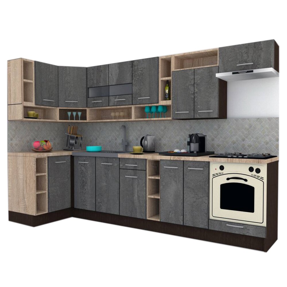 Set Bucatarie de Colt Genarom COSSY NEW ST 120-320, Wenge / Decor K352