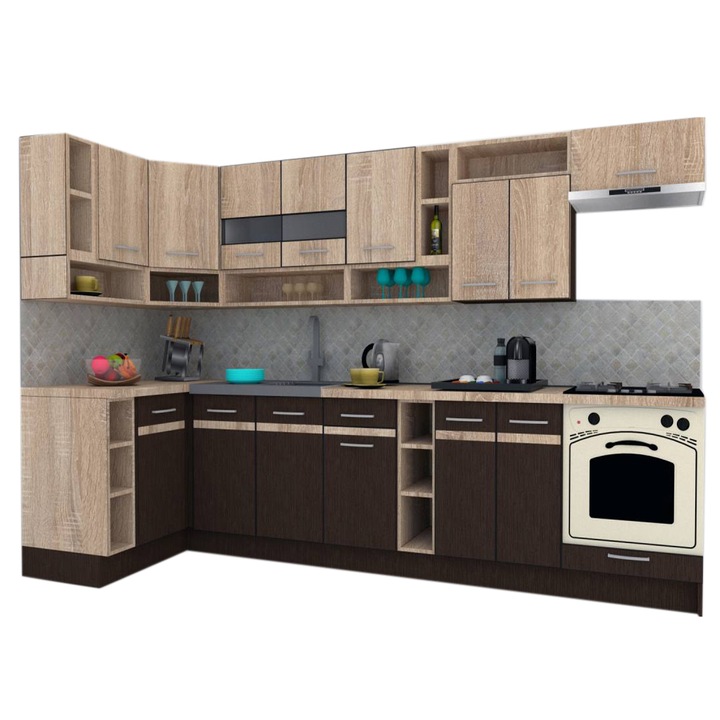 Set Bucatarie de Colt Genarom COSSY NEW ST 120-320, Wenge / Stejar Sonoma