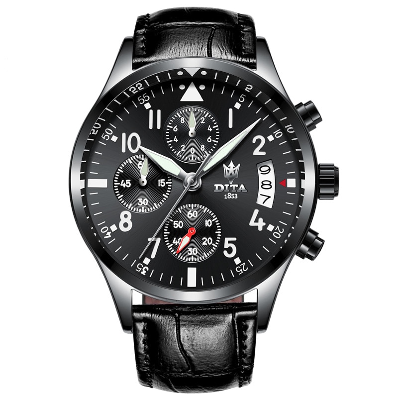 Ceas barbati, DitaWatch, FX Black Edition, Piele, Negru