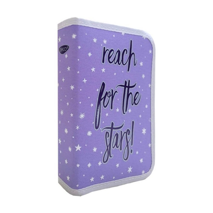 DACO beépített tolltartó, 19,5x13x4 cm, csillagmintás, 47 darab, poliészter anyag, lila színű