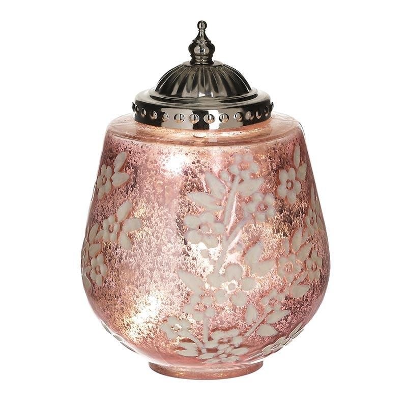 Felinar Led Pink Purple 13 cm x 18 cm din sticla metal